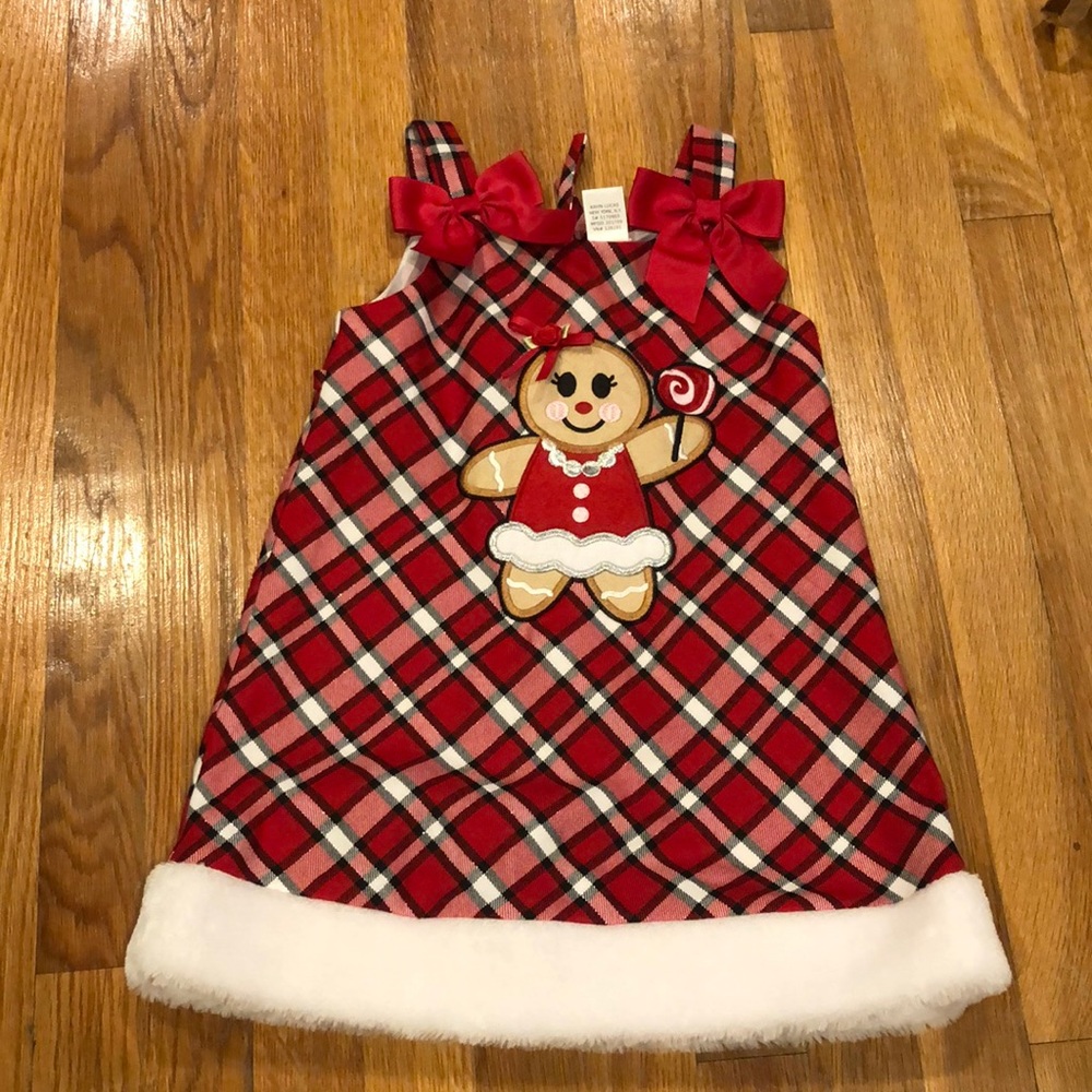 Gingerbread Plaid Holiday Dress for Kids - Red